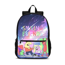 Smiling Friends Cartoon Backpack Print Cute for Boys Girls School Travel 18.5in