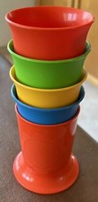 Vintage Tupperware lot of 4 kids 7 oz Tumblers with Footed Daisy Cup
