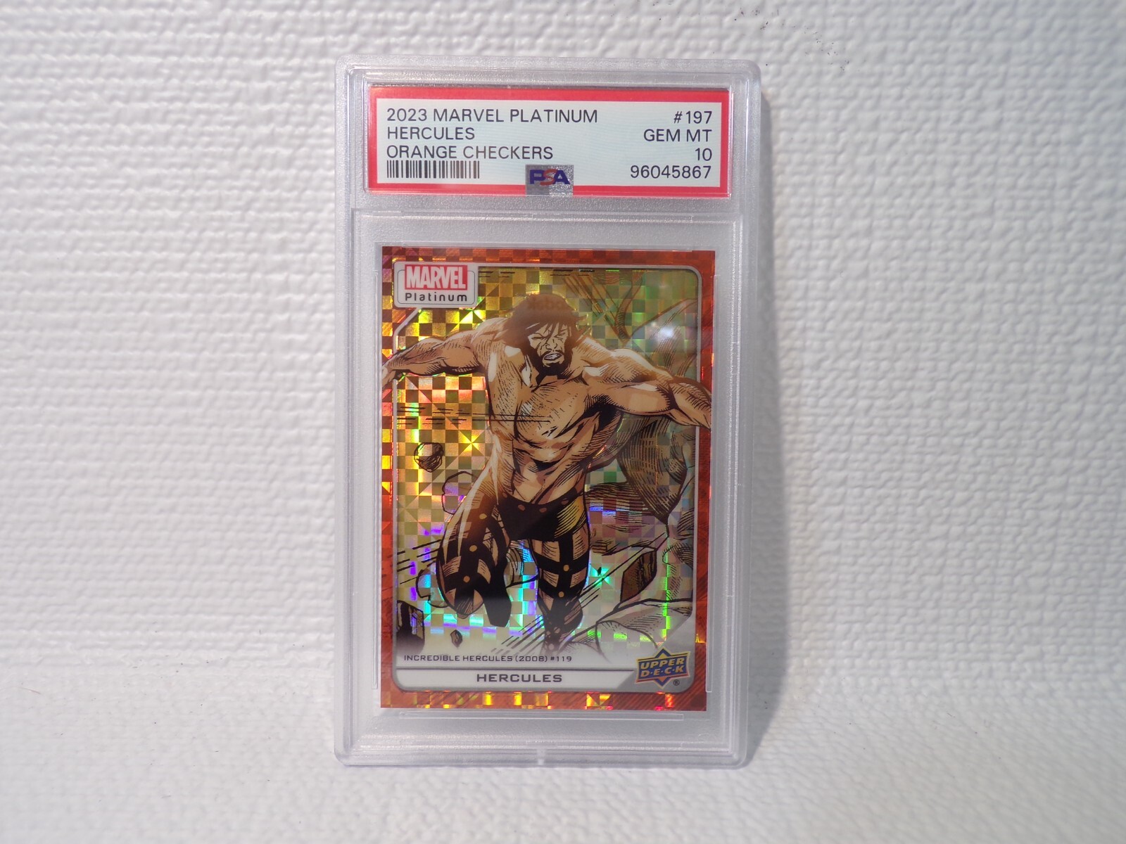 2023 Upper Deck Marvel Platinum #197 Hercules Orange Checkers /33 (PSA 10)