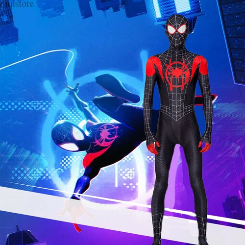 Miles Morales Spiderman Jumpsuit Kids/Adult Costume Cosplay Mask+Bodysuit110-190 - Picture 3 of 13