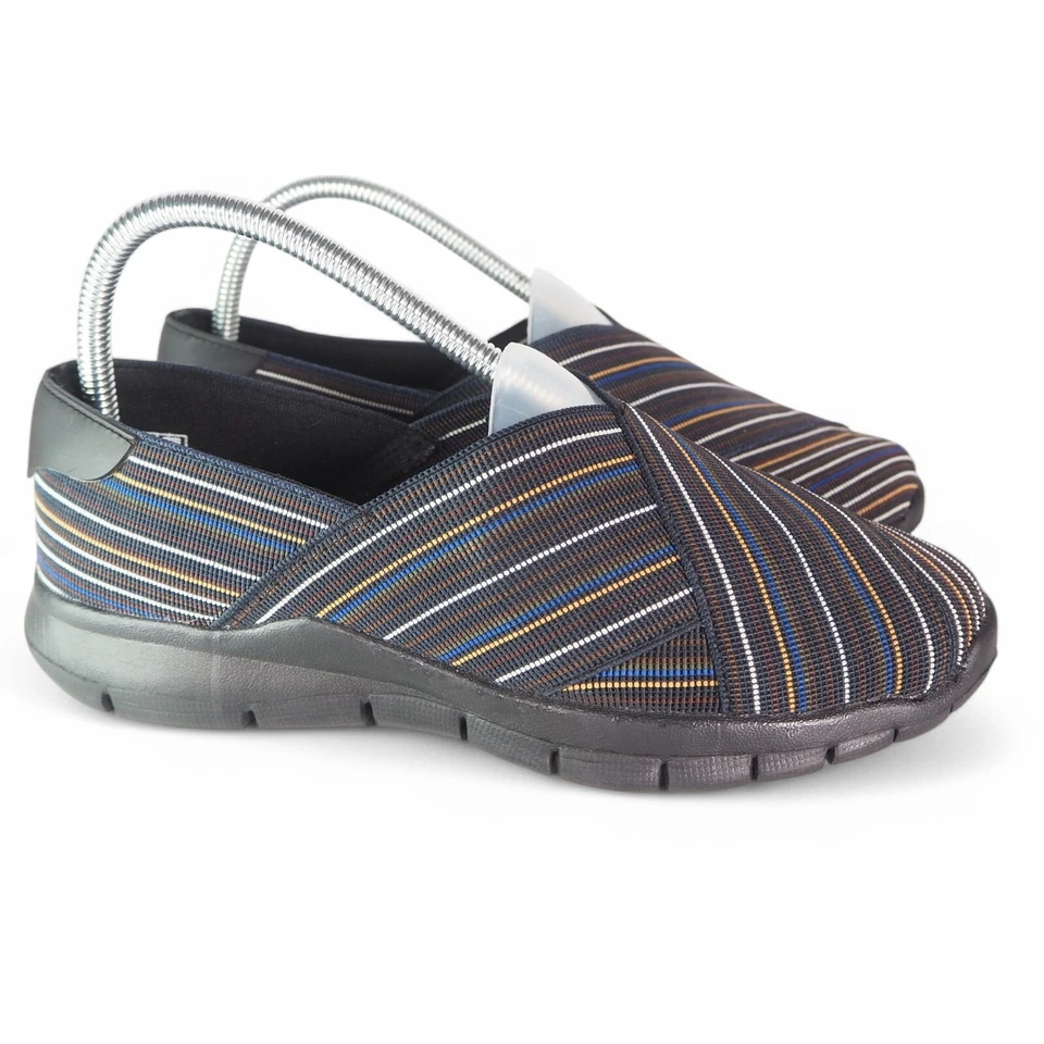 Bernie Mev Striped Stretch Fabric Slip-on Loafers Black / Multicolor Women's 8/3 Foto 4 de 4