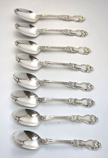 (8) Wallace LA REINE Sterling Silver Teaspoons 244g 6" NO MONO
