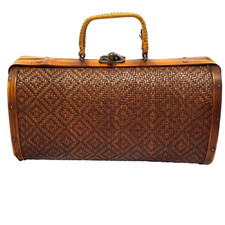 Vintage Wood Case Bag Handbag Metal Closure 5"H x 9" W