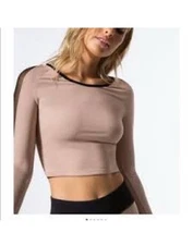 Michi Revolve Muave Black Mesh Long Sleeve Yoga Crop Top Size Medium