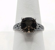 Vintage Sterling Silver Black Rhodium Smoky Quartz Ring 925 Size 10 Scroll Work