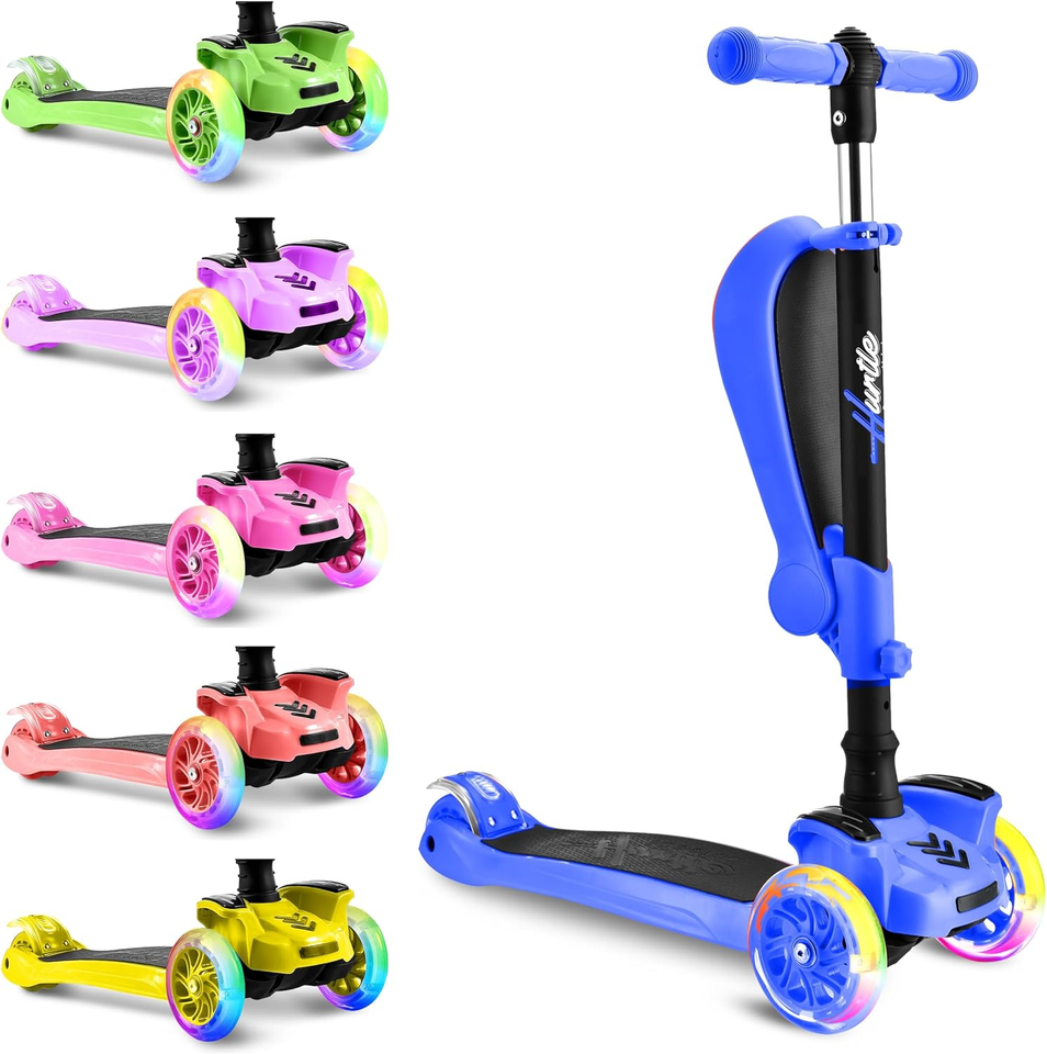 3-Wheeled Scooter for Kids - Wheel LED Lights, Adjustable Lean-To-Steer ...