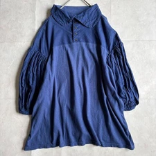 KAPITAL Cotton Long Blouse Collared Pullover Gathered Blue Exc cond