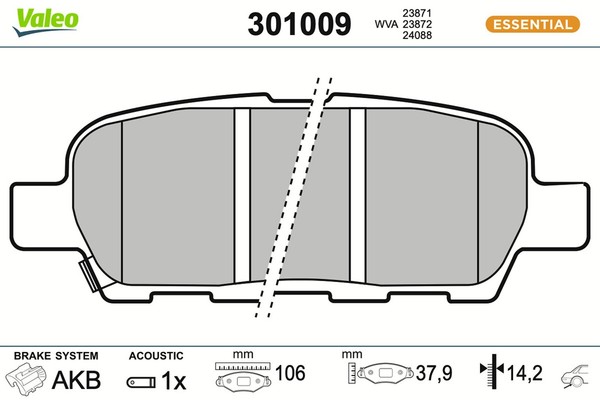 Valeo Bremsbelagsatz Scheibenbremse Essential 301009 FüR Nissan Infiniti T30 EX-image