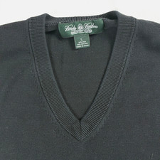Brooks Brothers V-Neck Mens Sweater Charcoal Silk Cotton Country Club Size L