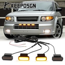 For Honda Element Suv Front Grille Grill Lights Fog Drl Amber Led Raptor Style