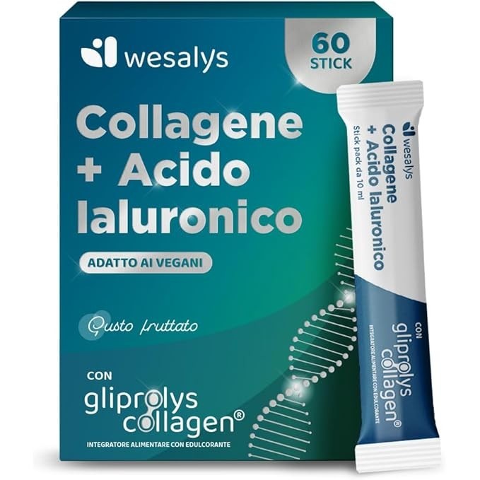 Collagene da Bere - Collagene e Acido ialuronico Integratore 60 Stick con Glipr