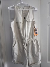 Avia XS Beige Sleeveless Zip Romper with Zipper Pocket, Elastic Waist
