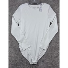 Old Navy Womens White Long Sleeve Crew Neck Snap Bodysuit Size L New 411008-00-1
