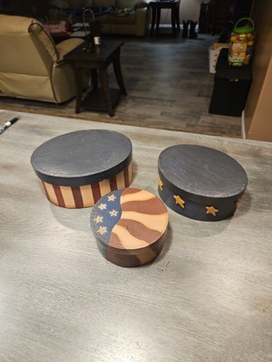 Americana Themed Stacking Boxes Antiqued Look Set Of 3