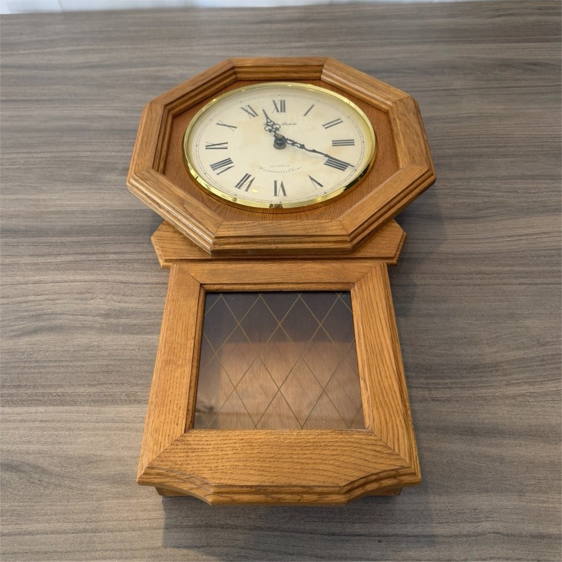 Lord Dakota Oak Wood Hanging Wall Clock Westminster Chime Roman Numerals Analog