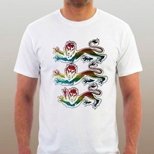 England Rainbow T-shirt Shimmering Heraldic 3 Lions Pride Flag Cricket Football