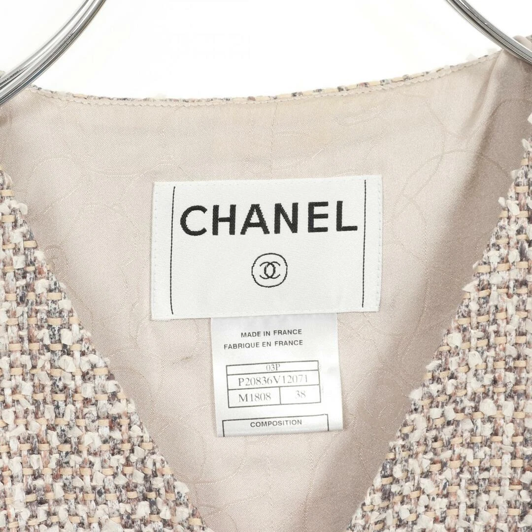 Chanel Giacca Senza Collo Abbigliamento Capispalla Lana Cotone Donna Rosa Multicolore