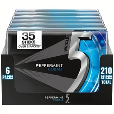 5 GUM - Peppermint Gum Sugar-Free, 35-Stick Pack, 6 Packs, Peppermint Cobalt