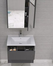 Orka Nuvola Badmöbel Set inkl. Keramik Waschbecken&Spiegelschrank Weiß/Anthrazit