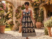 BloomChic Plus Size 18 20 Black Multi Tribal Print Summer Midi DRESS Pockets