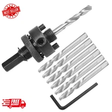 Heavy Duty Hole Saw Arbor with 5Pcs Center Drill Bits, 1/2" Hex Shank Quick Chan