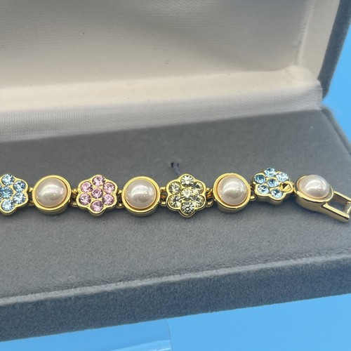 Vtg 1990s Nolan Mille Botanical Garden Bracelet 7.75" Gold Tone Crystal - Picture 3 of 8