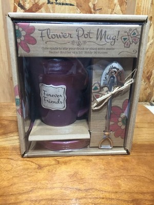 NEW Divinity Boutique Forever Friends Flower Pot Mug Set Shovel Spoon Lid
