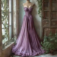 Fantasy Purple Princess Prom Dresses Sleeveless Ruffles A-Line Evening Gowns