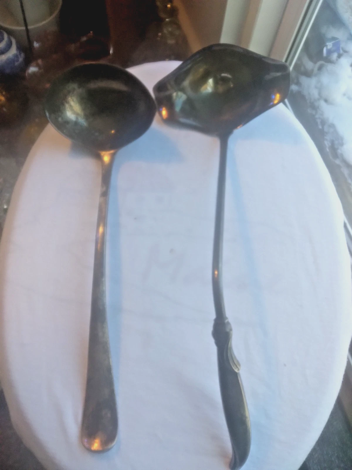 2 Antique Silver Plated Gravy, Serving, Punch Bowl Ladles