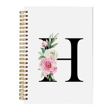 Floral Monogrammed H Spiral Notebooks   Initial Letter H Hardcover H