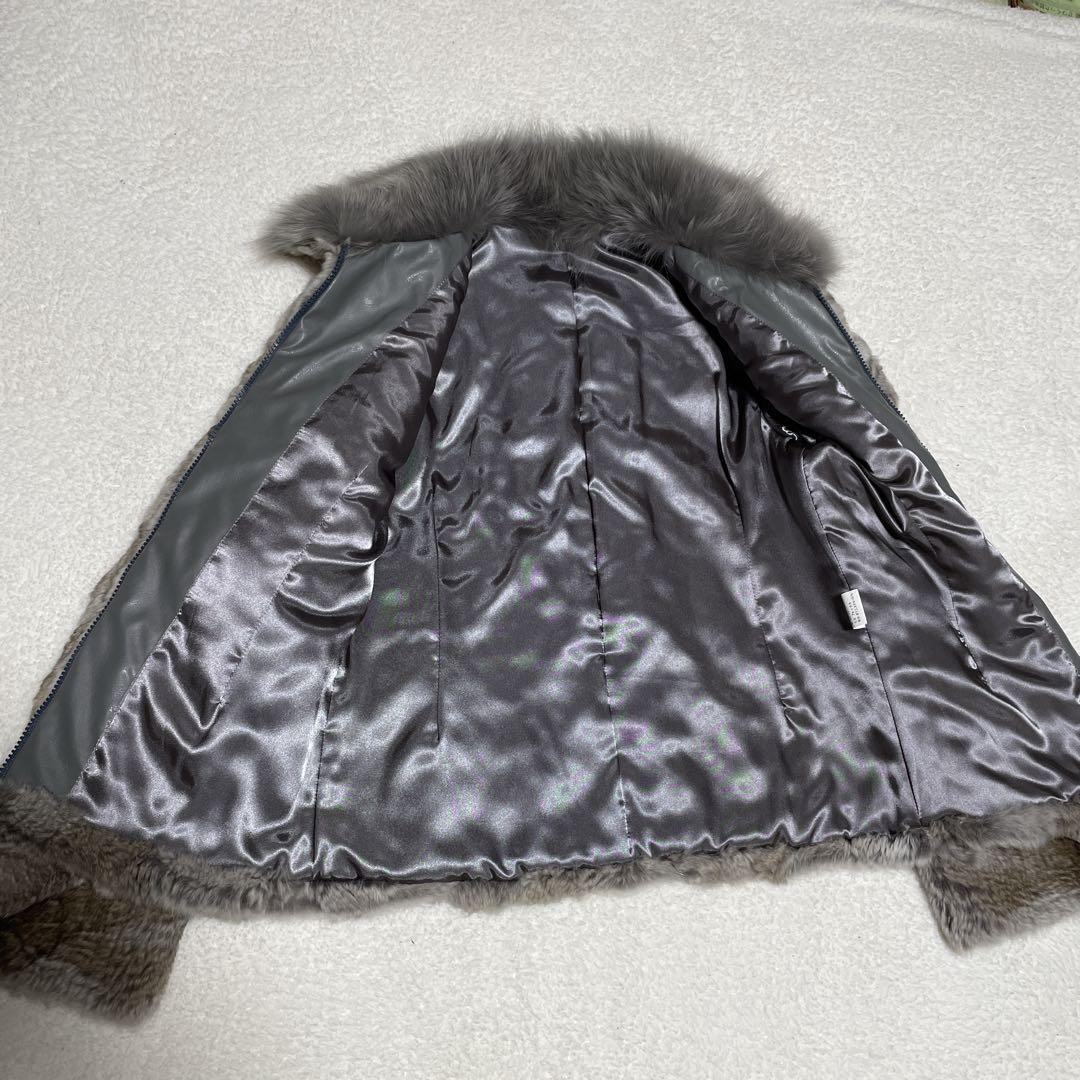 Gray Fur Coat Zigzag Pattern Rabbit Blue Fox Casu… - image 6