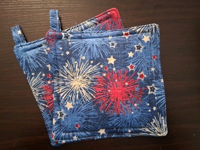 Potholders, handmade set of 2, Fireworks