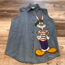 Looney Tunes Shirt Vintage 90s Womens S Bugs Bunny Denim Vest Cute Sleeveless