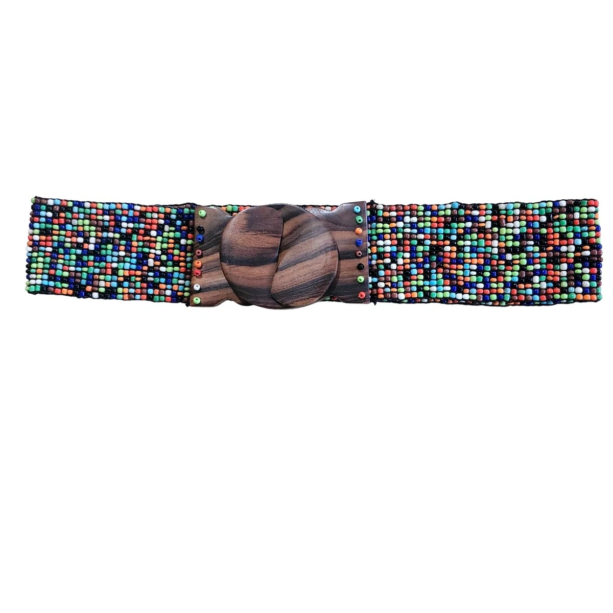 Wide Beaded Leather Belt Scalloped Boho Anthropologie Style Small Waist Belt Beaded Belts for Women for sale | eBay main image 2
