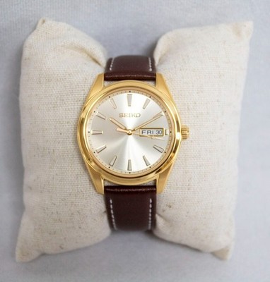 Seiko Essentials 40.2mm Men's Brown Leather Watch (Champagne Dial