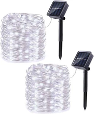 Solar String Lights Outdoor - 2 Pack 200LED Waterproof 8 Modes (White)