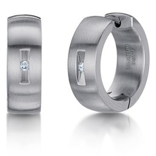 Men's Pair Titanium Earrings Hinged Hoop Fine Brushed Matt CZ Earrings