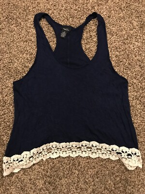 Rue 21 Sheer Blue & White Lace Tank Top Womens M Rayon A26