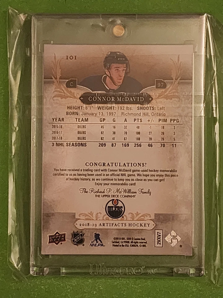 2018-19 Artifacts Hockey #101 Connor McDavid Duel Game Used Relic 15/125 - Image 2 of 2