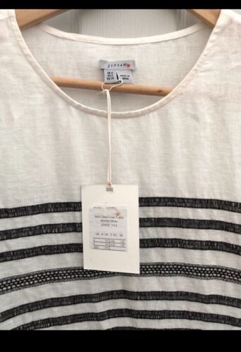 BNWTs Jigsaw 100% Linen White W/ Black Embroidered Stripe Blouse Sz 6-8 - Picture 3 of 4