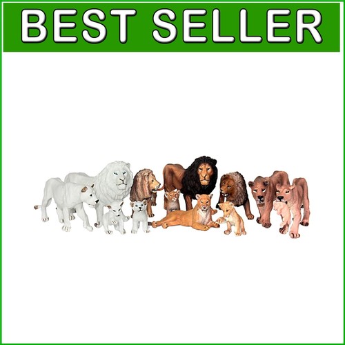 13-Piece Realistic Lion Figurines Set - Eco-Friendly Jungle Animal Toys - 第 1/8 張圖片