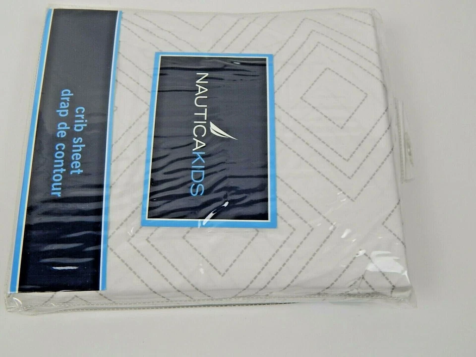 Sábana Cuna Niños Nautica Blanca/Gris 100% Algodón Foto 2 de 4