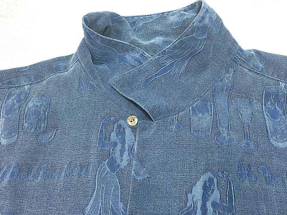 Camisa Big Dogs Vintage Para Hombre Abotonada Hawaiana Manga Corta Azul Seda Talla L Foto 3 de 4