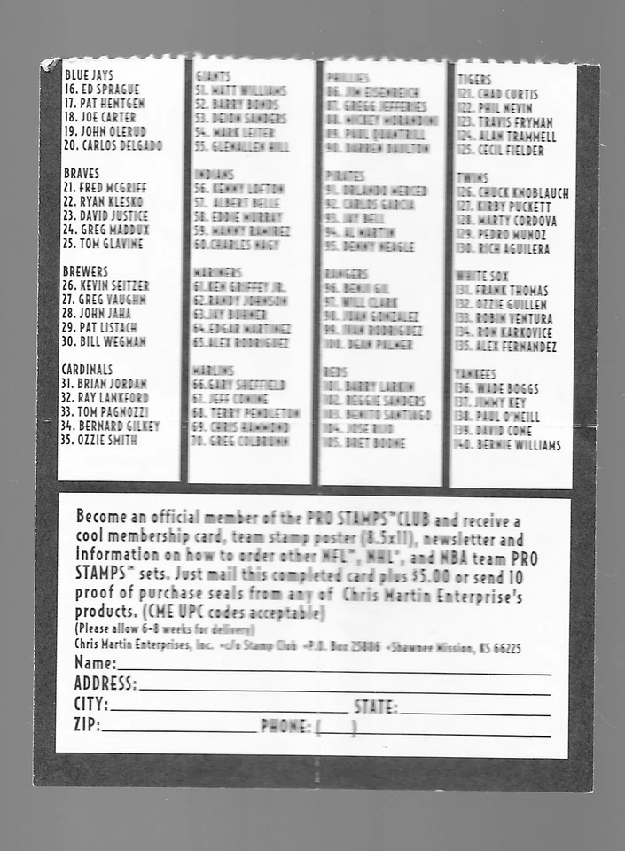 Houston Astros Pro Stamps MLB Baseball Team Vintage 1996 Jeff Bagwell + - Image 2 of 2