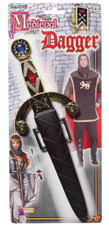 MEDIEVAL DAGGER W/ SHEATH GOLD BLACK COSTUME ACCESSORY