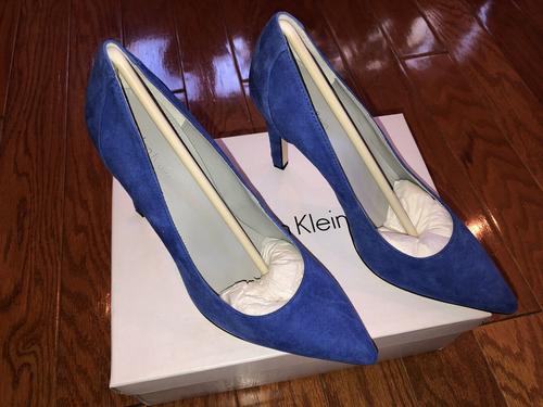 Calvin Klein Balina Electric Blue Periwinkle suede pointy toe pumps studded 7.5 - Picture 2 of 9