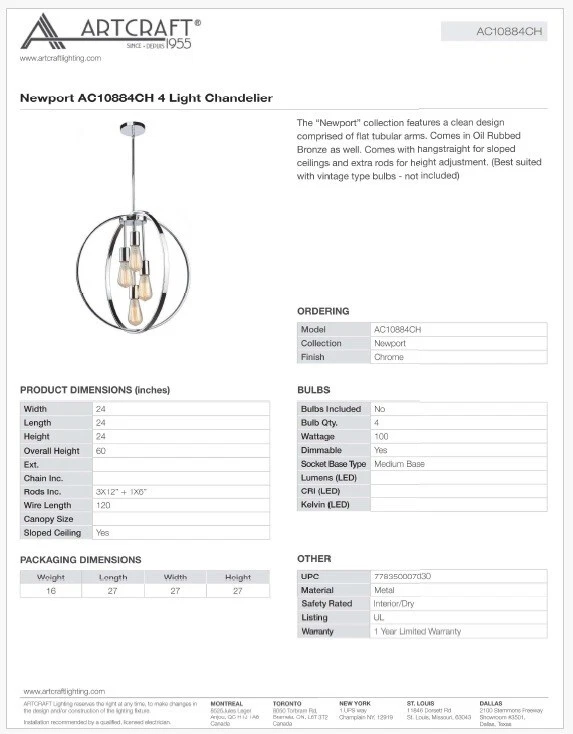 Artcraft Newport Collection AC10884CH cromado - Imagem 2 de 2