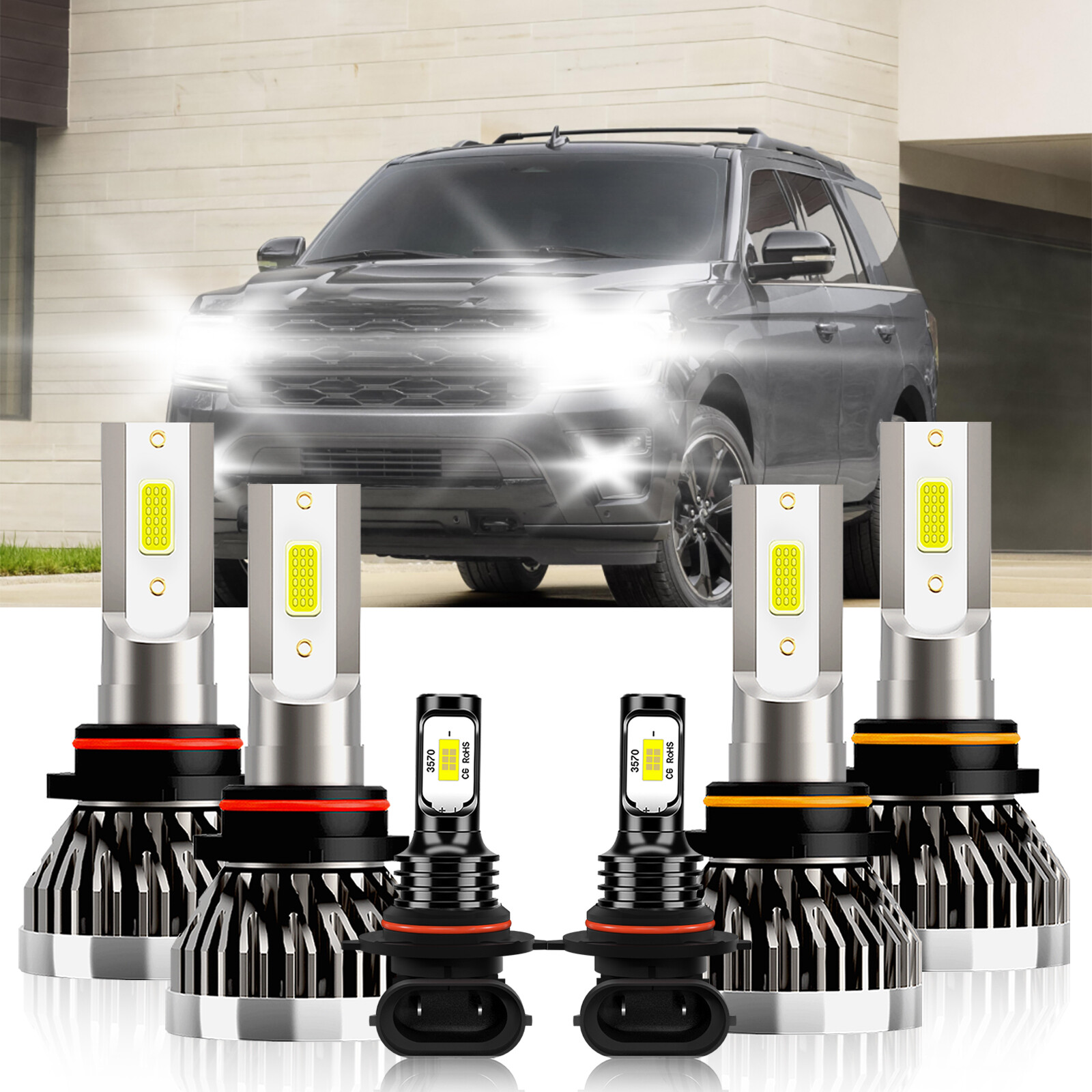 LED Headlight Kit Bulbs High Low Beam+Fog Light For Ford Expedition 2003-2006