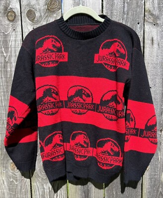 Vintage Jurassic Park 1990s Youth sz 7 Children Knit Sweater Jurassic Logo RARE