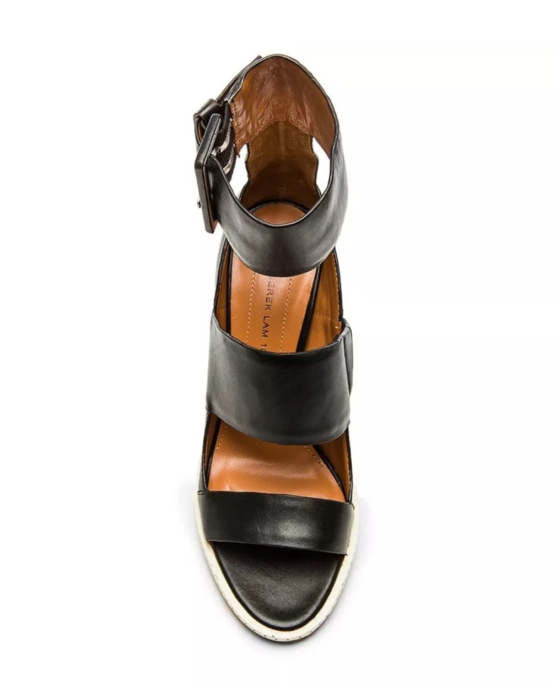 10 Tacones Crosby Derek Lam Negro Lila Cuero Punta Abierta Talla 10M Foto 3 de 4